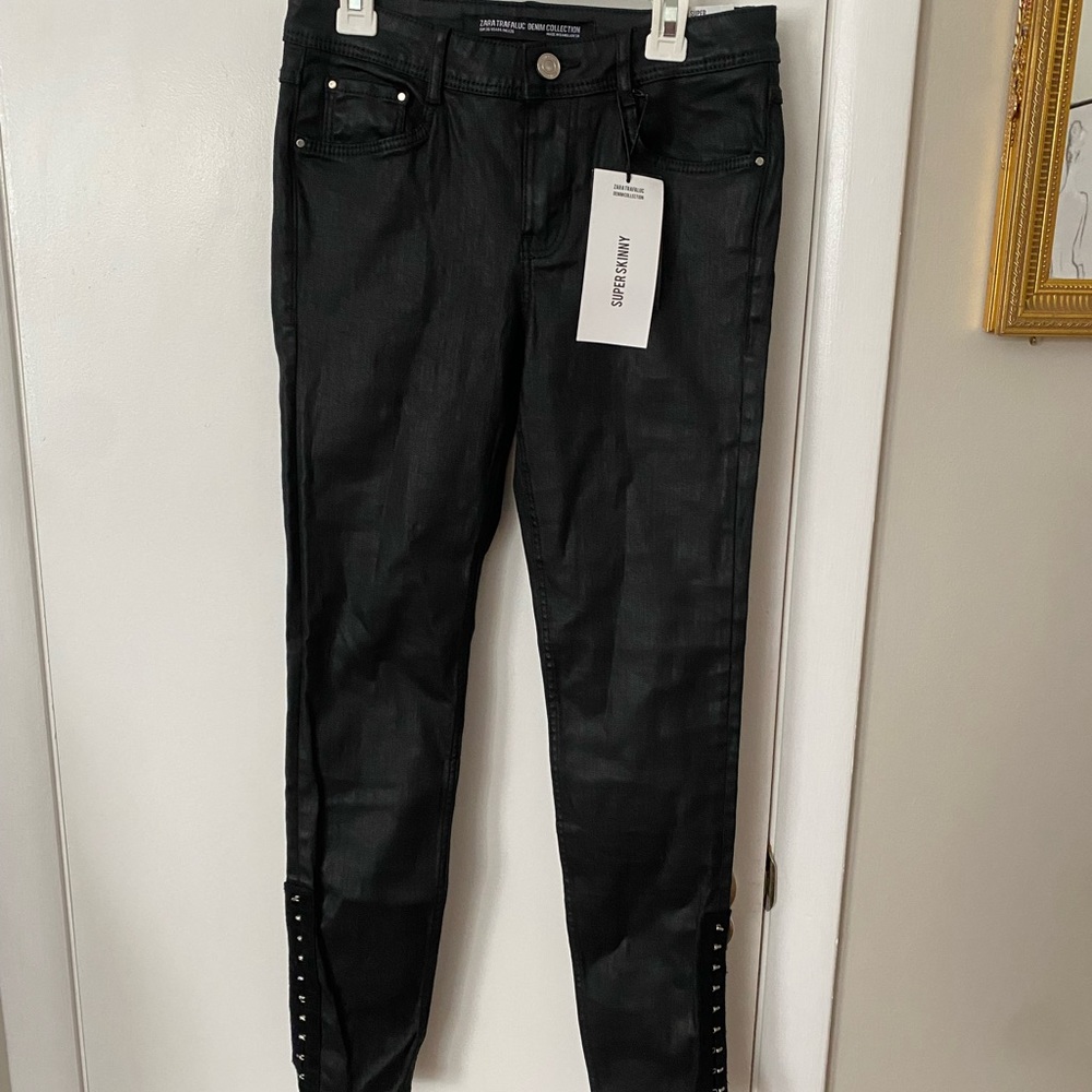 Zara Jeans Nwt Zara Jeans Super Skinny Coated Black Size 4 Trafaluc